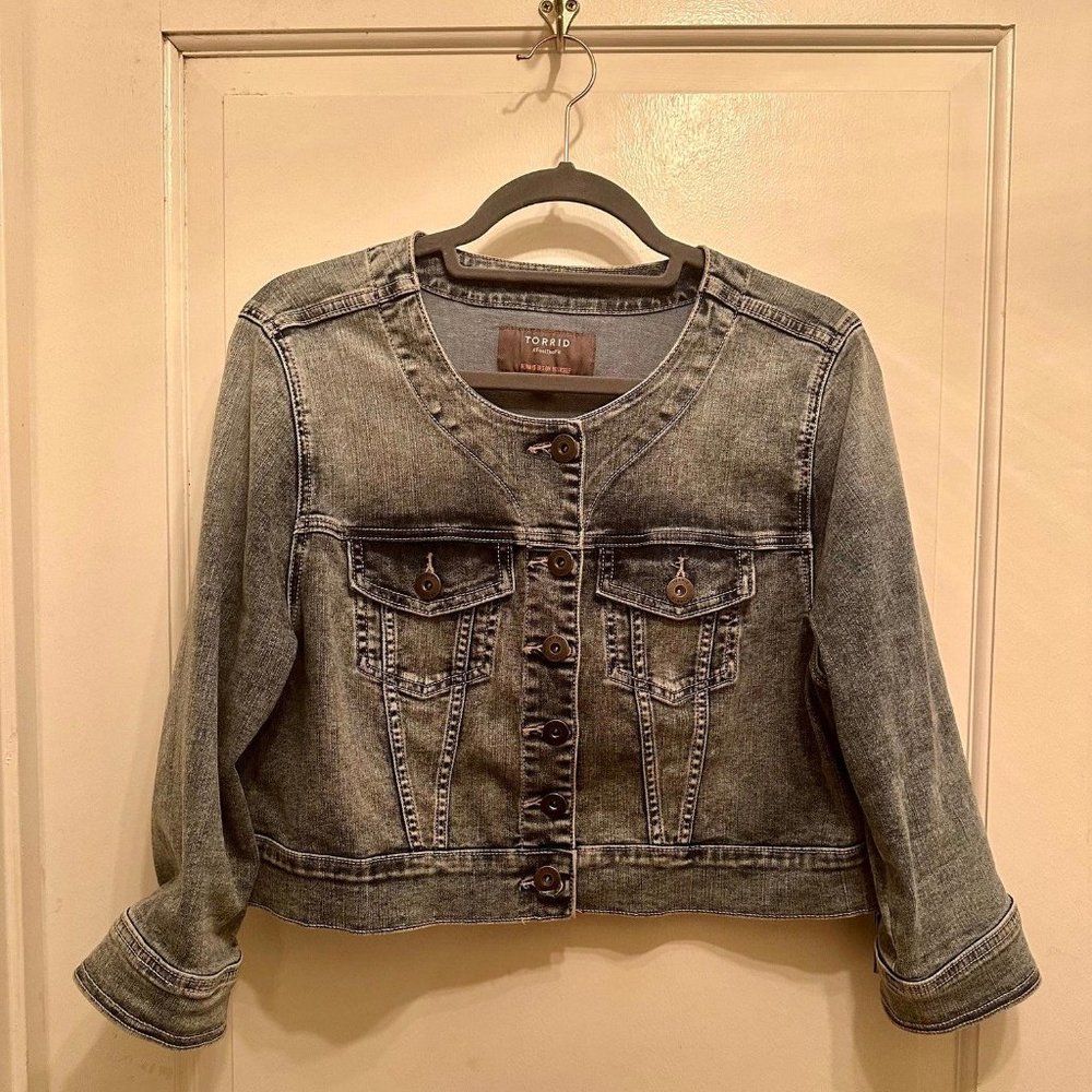 Torrid Colarless Crop Denim Jacket 1